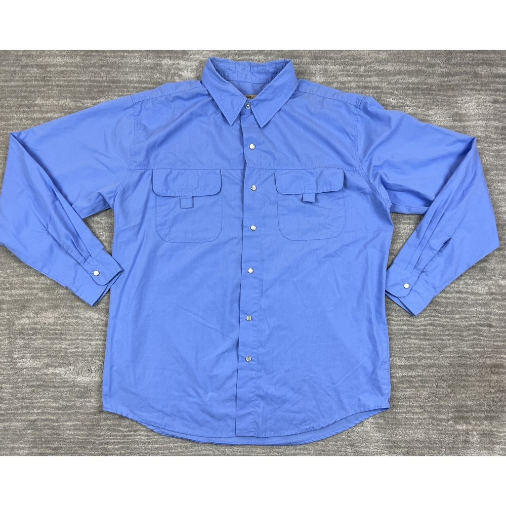 Haband Travelers Shirt Mens L Blue 13E Snap Front Long Sleeve Utility Pocket
